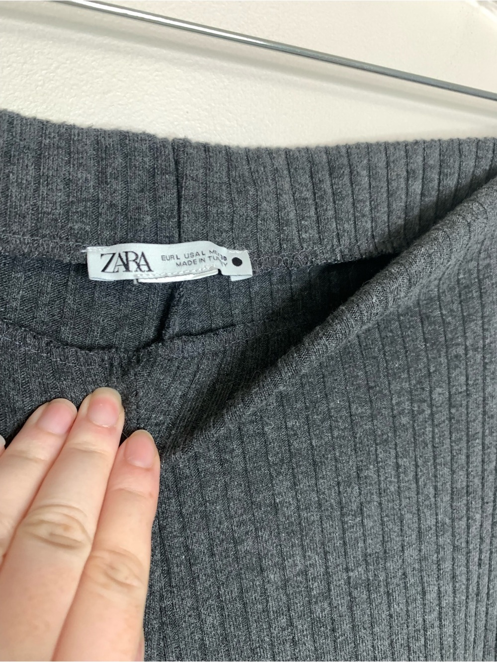 Zara Grey Ribbed Wide Leg High Rise Pant Tall L - Picture 4 of 9